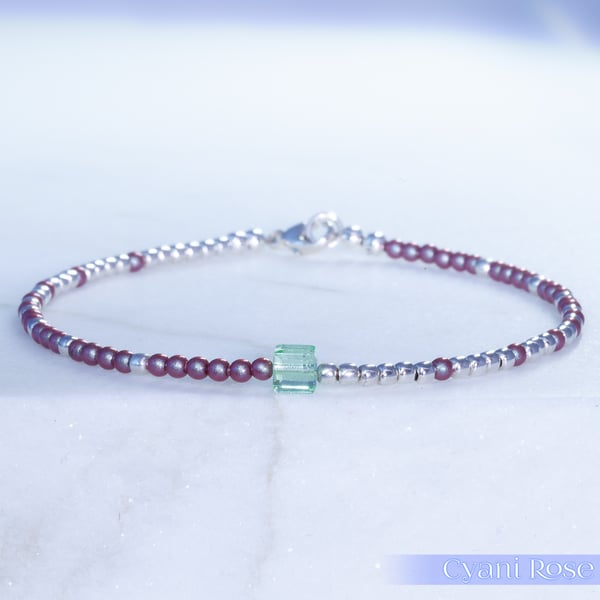 Bracelet dainty sterling silver & Swarovski glass pearl asymmetric pattern 