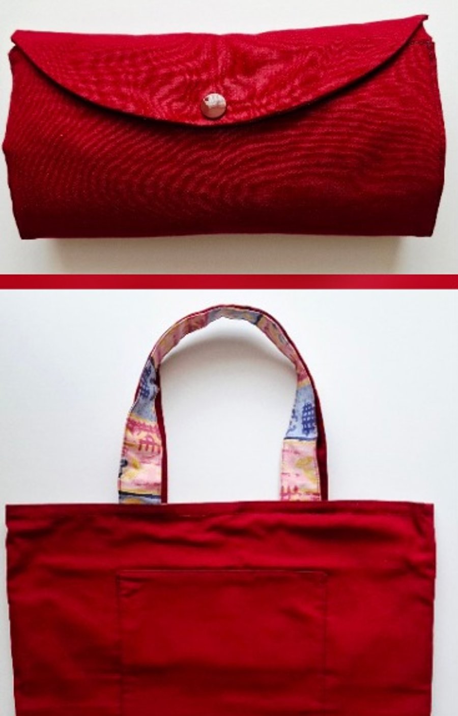 Red foldable shopping bag with drawstring 