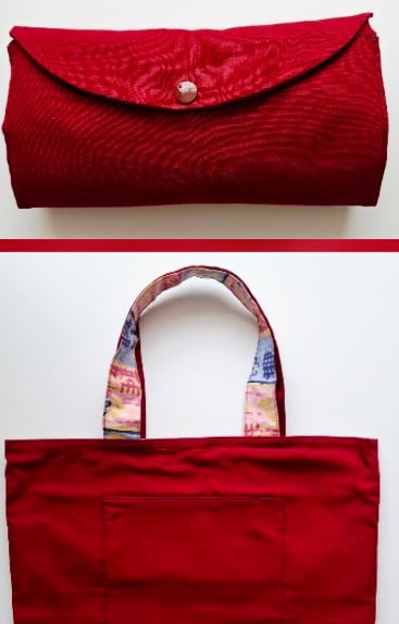 Red foldable shopping bag with drawstring 