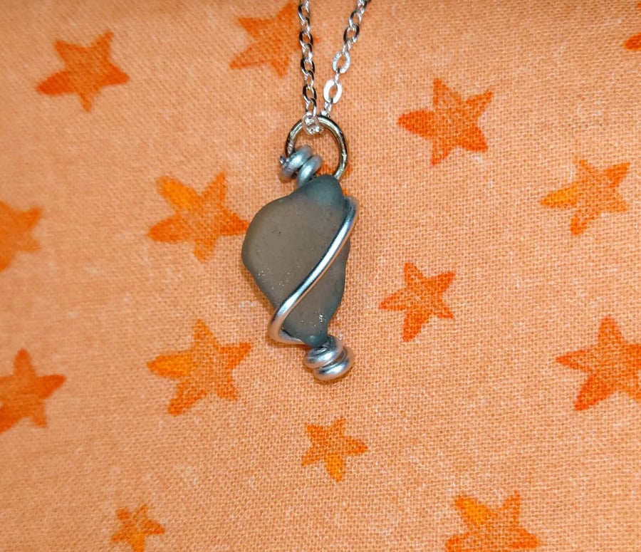 Seaglass Pendant Small - Turquoise & Silver