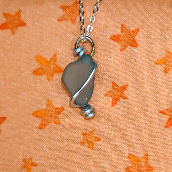 Seaglass Pendant Small - Turquoise & Silver