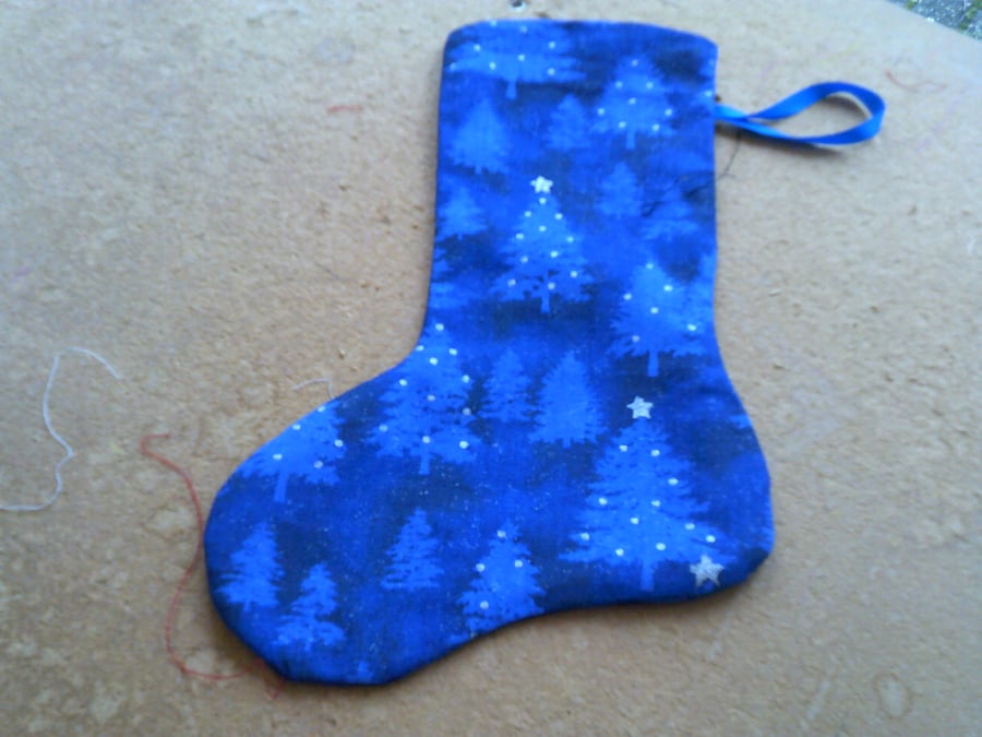 Pale Blue Trees on Royal Blue 10.5 inch stocking