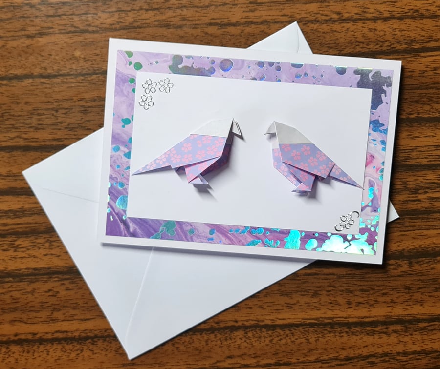 Origami Birds Blank A6 Greeting Card Handmade