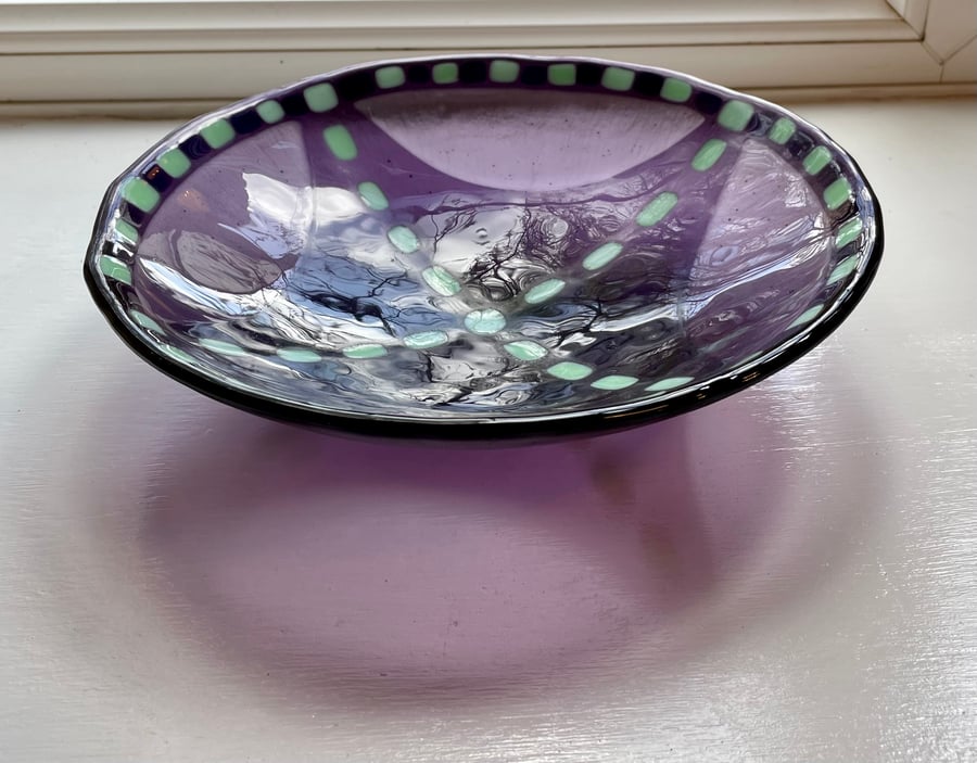 Shades of purple fused glass geometric bowl