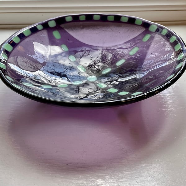 Shades of purple fused glass geometric bowl