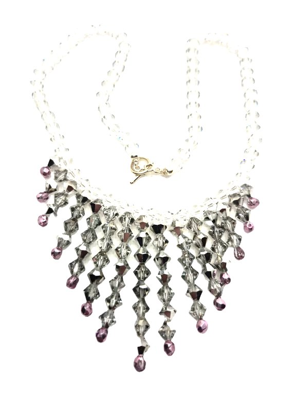 Waterfall necklace made with Swarovski crystals and glass beads