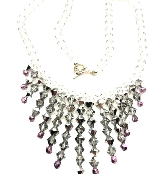 Waterfall necklace made with Swarovski crystals and glass beads