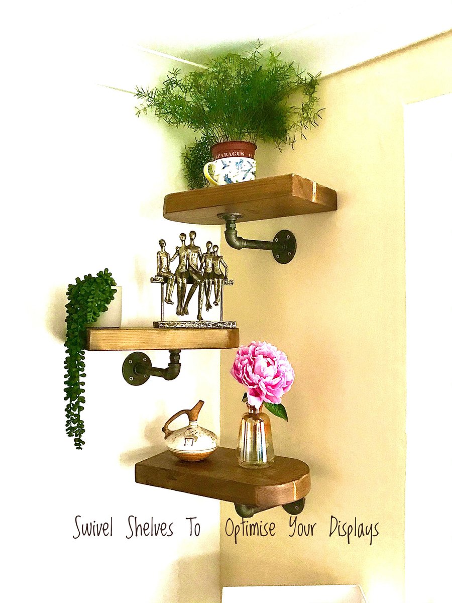 Shelf, Timber Swivel Shelves, Set of 3, Iron Pipe Design, Salvaged Timber