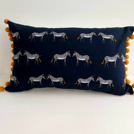 Sophie Allport Zebra  Cushion  with Mustard  Pom poms