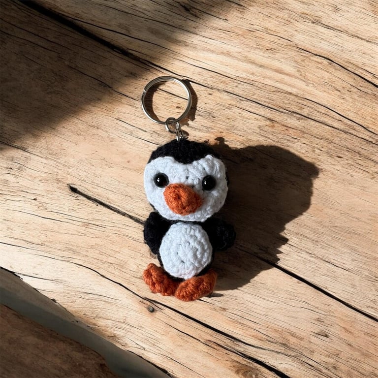 Handmade Crochet Penguin Keychain Amigurumi Bag Charm, Soft Plush Accessory
