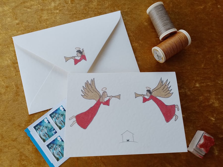 Christmas card with original angels design