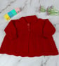 Hand Knitted Red Baby Cardigan with Lace and Peter Pan Collar, 0-3 Months - Image 1