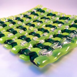 Woven Green Glass Fused Plate