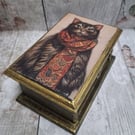 Quirky Vintage Cat In Scarf Handcrafted Jewellery Trinket Box 