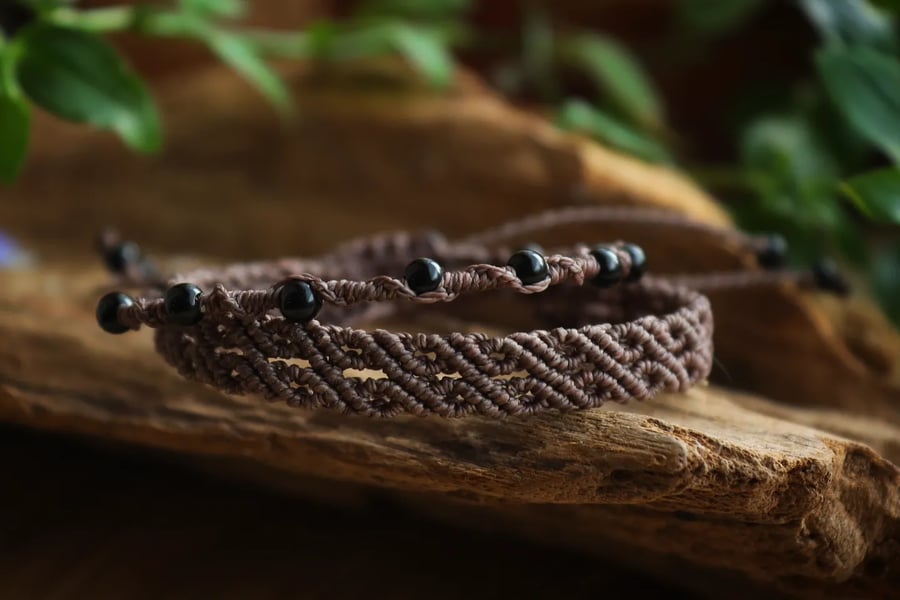 Men's bracelet set of two with Onyx ,macrame bracelets 