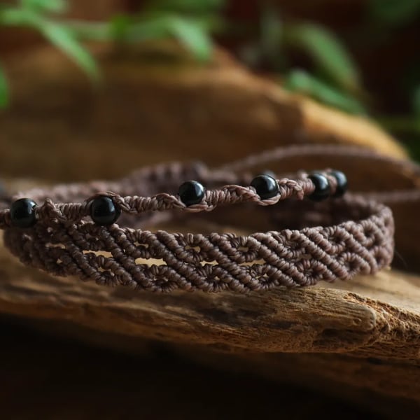 Men's bracelet set of two with Onyx ,macrame bracelets 