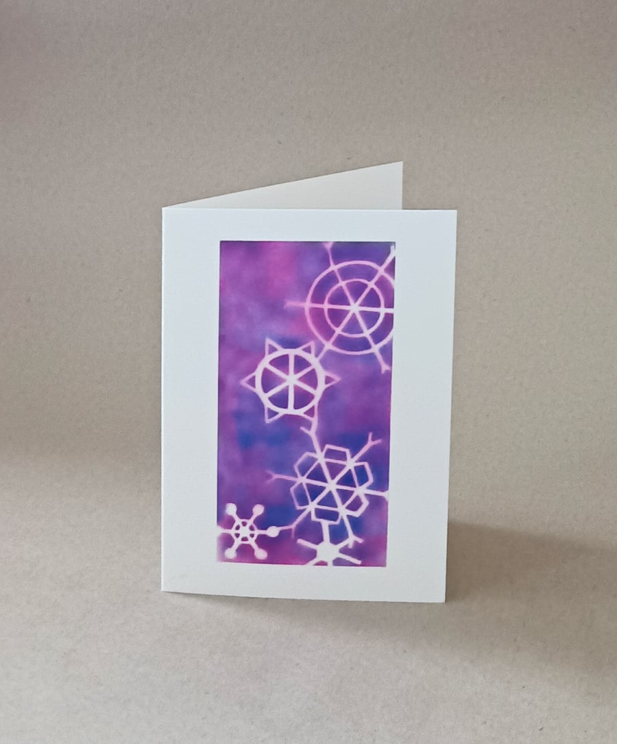 White snowflakes handmade wintery Christmas card with envelope