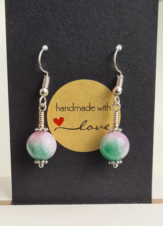 Pretty Watermelon Gemstone Bead Earrings 
