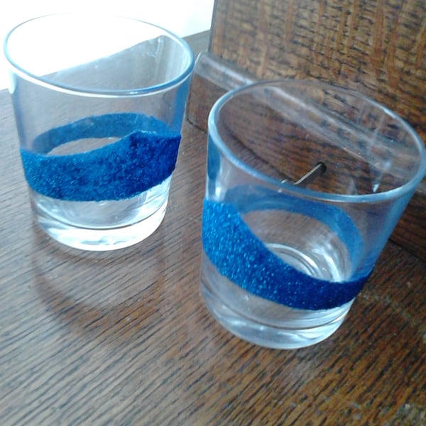 Oblique design glitter glasses - blue sparkle set of 2