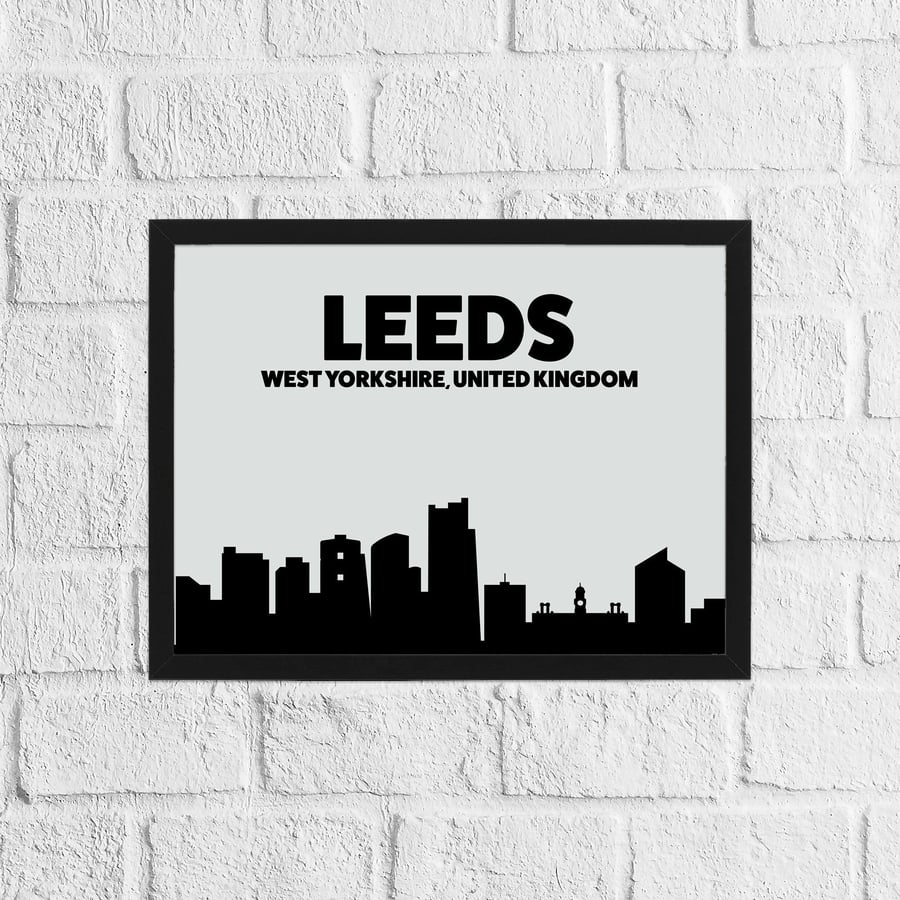 Skyline silhouette of Leeds, West Yorkshire, UK, print
