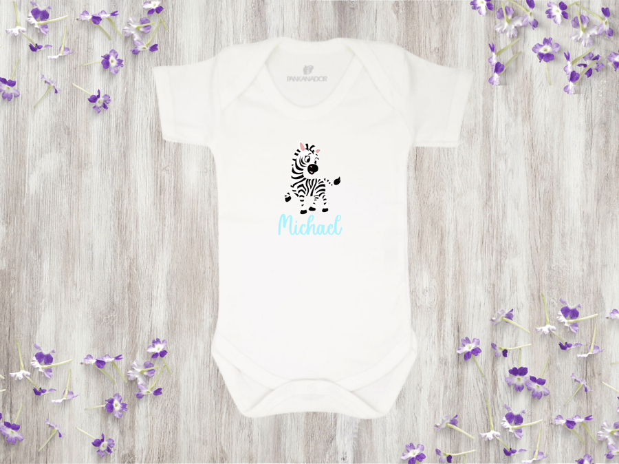 Personalised Zebra Baby Bodysuit – Cute Safari Baby Grow With Name