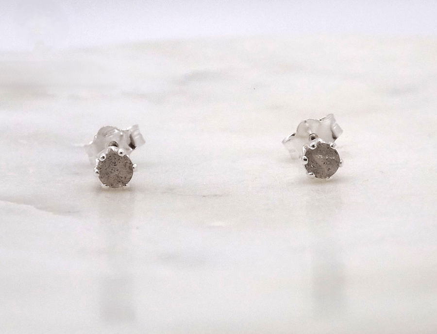 Labradorite Facet 3mm Gemstone 6 Prong Sterling Silver Stud Earrings.