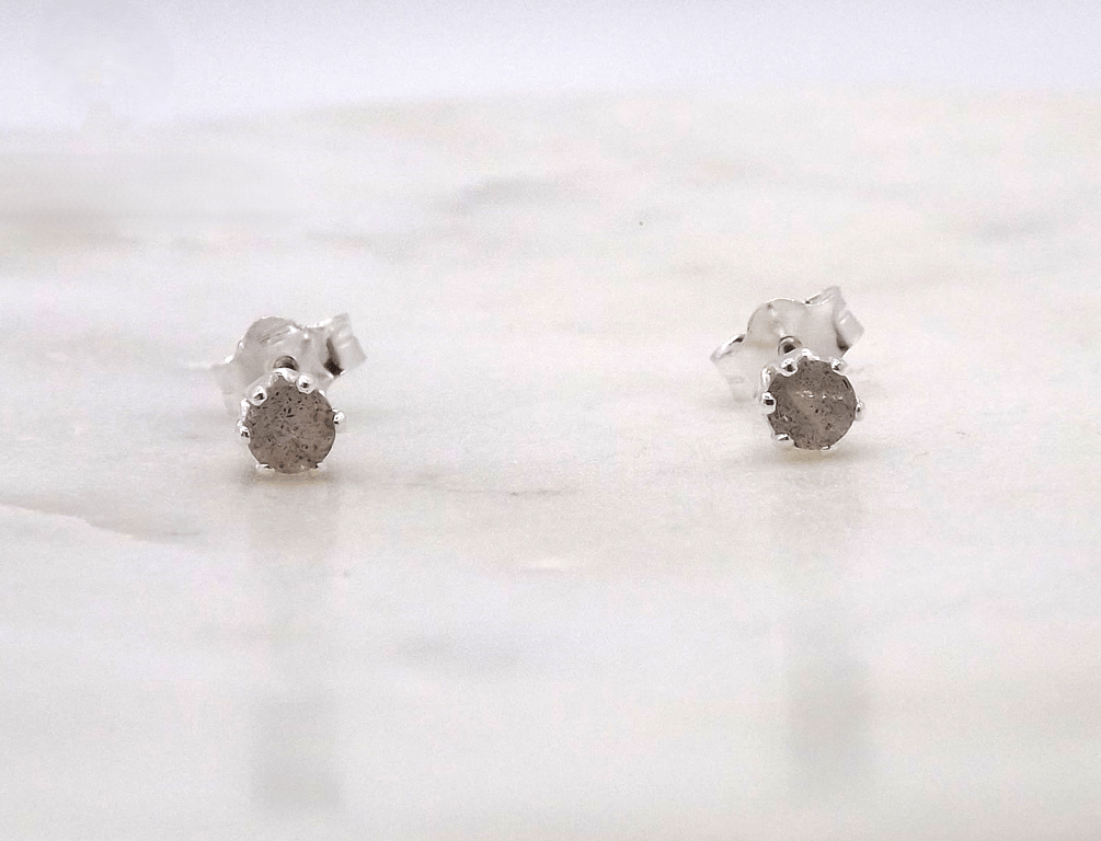 Labradorite Facet 3mm Gemstone 6 Prong Sterling Silver Stud Earrings.