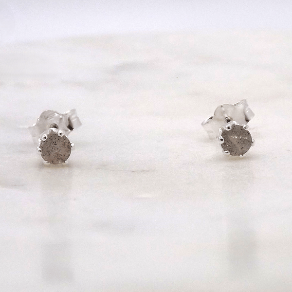 Labradorite Facet 3mm Gemstone 6 Prong Sterling Silver Stud Earrings.