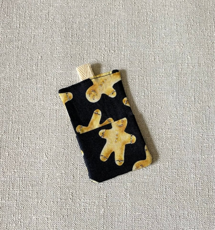 Navy Blue Gingerbread Men Cotton Fabric Gift Card Holder.