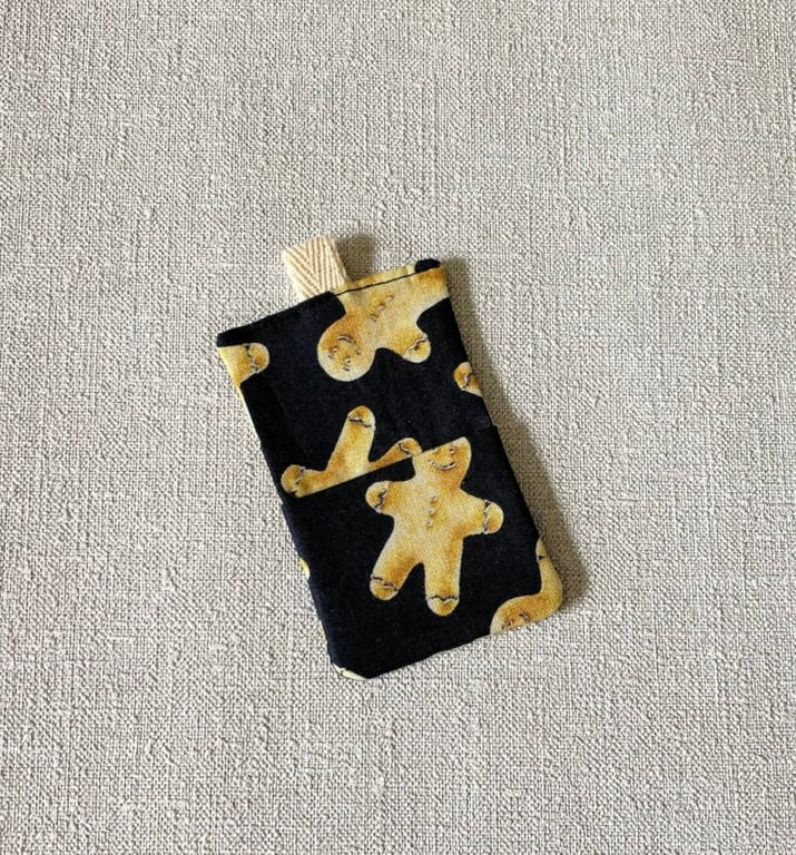 Navy Blue Gingerbread Men Cotton Fabric Gift Card Holder.