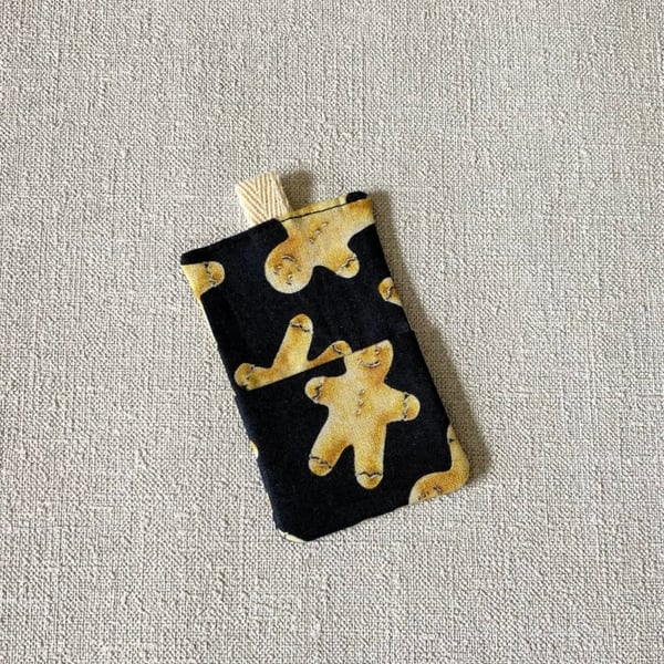 Navy Blue Gingerbread Men Cotton Fabric Gift Card Holder.