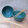 Pair of noodle or rice bowls hand thrown in stoneware pottery ceramic
