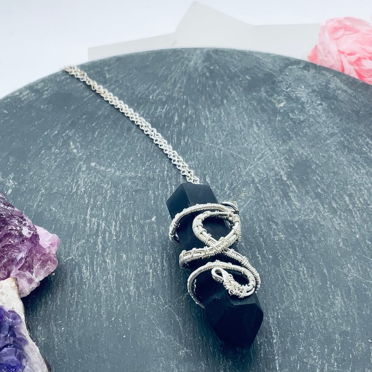 Dusky large fluorite point wire wrapped in silver plate