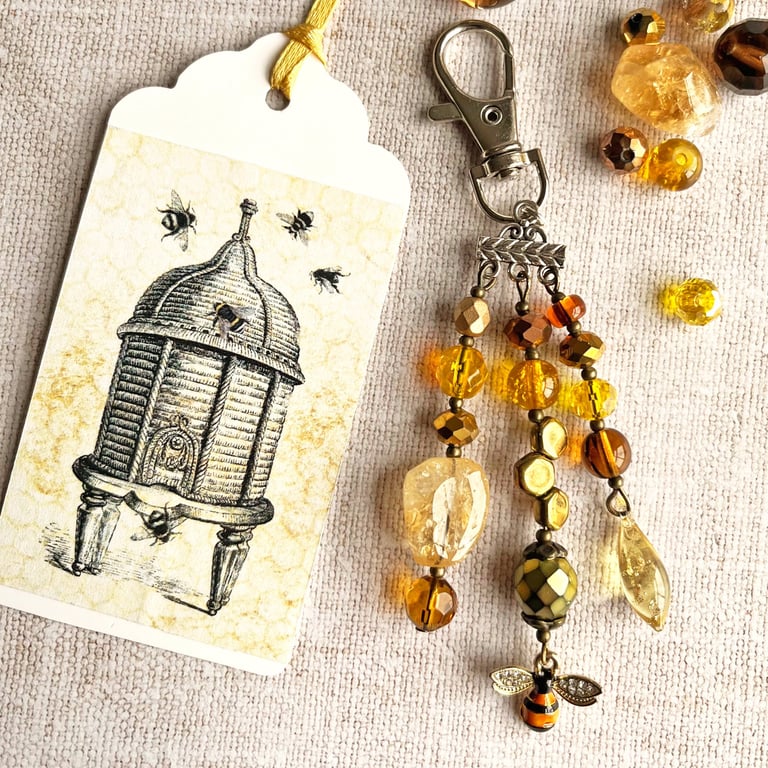 Bee bag charm, bee charm, bag charm for bee lovers, semi-precious Citrine