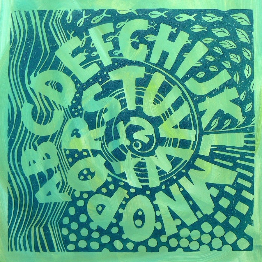 Alphabet green linocut print