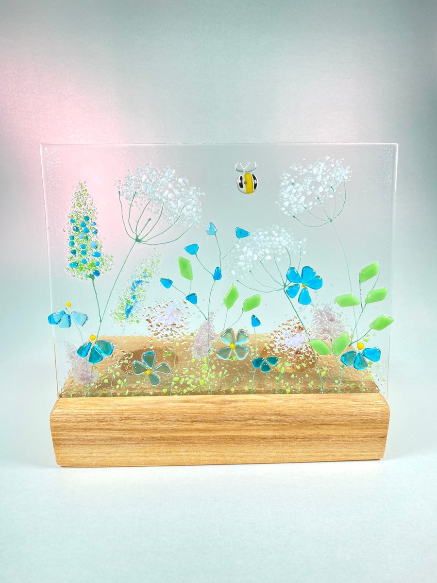Wild meadow fused glass free standing art