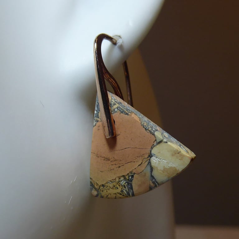 Pair of Sterling Silver & Triangular Shaped Maligano Jasper Gemstone Earrings