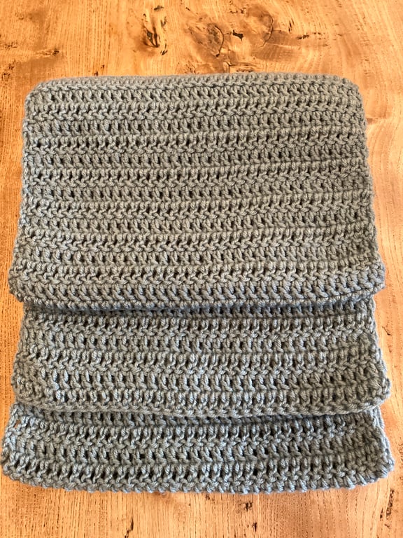 Duck Egg Blue Crochet Scarf in recycled yarn
