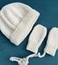 Baby hat and mitts set, handmade in the UK