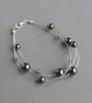 Black Pearl Jewellery Set - Dark Grey Three Strand Necklace, Bracelet and Studs - Image 3