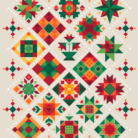 043E - Shaker Patchwork Large Christmas Quilt on Oatmeal - Cross Stitch Pattern