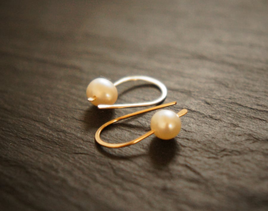 Petit Loop Freshwater Pearl, Gold Filled Earrings