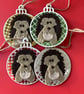 Hedgehog Christmas tree decorations. Single or set of four Christmas decorations