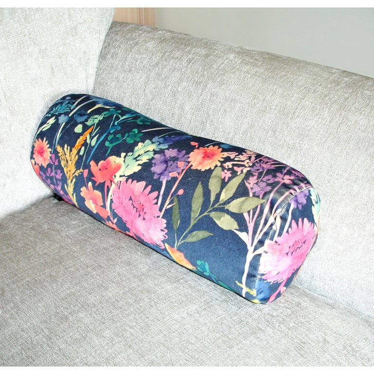 Velvet Bolster Cushion Cover 16" x 6" Round Cylinder Floral Pink Orange Blue
