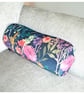 Velvet Bolster Cushion Cover 16" x 6" Round Cylinder Floral Pink Orange Blue - Image 1