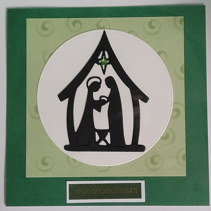 Nativity Christmas card, green
