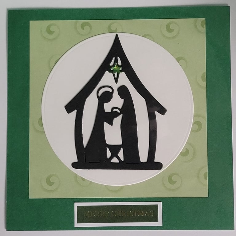 Nativity Christmas card, green