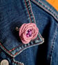 Crocheted cotton small flower brooch with beads - lilac
