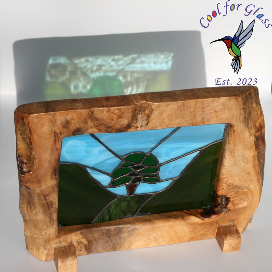 Summer at the Gap Stained glass in a rippled sycamore wood frame suncatcher