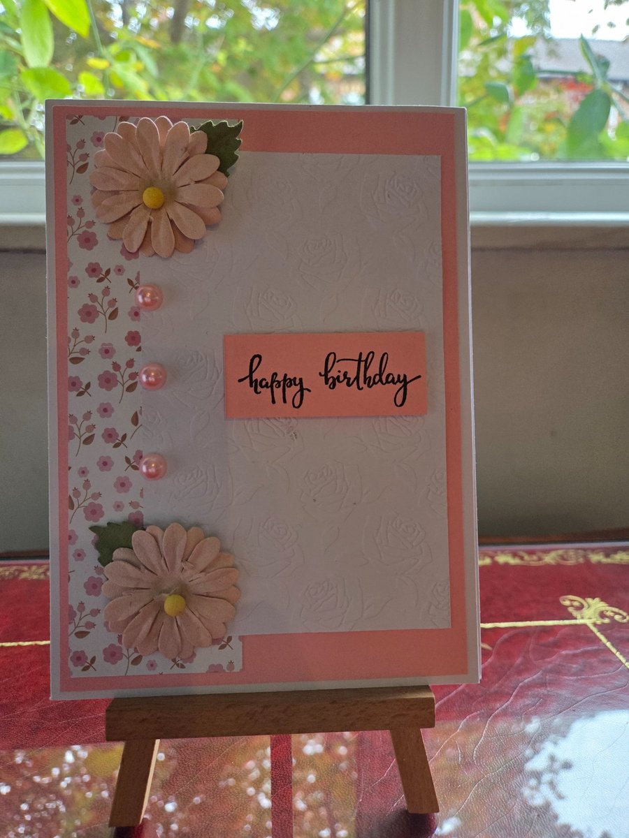 pink flower themed Happy Birthday card